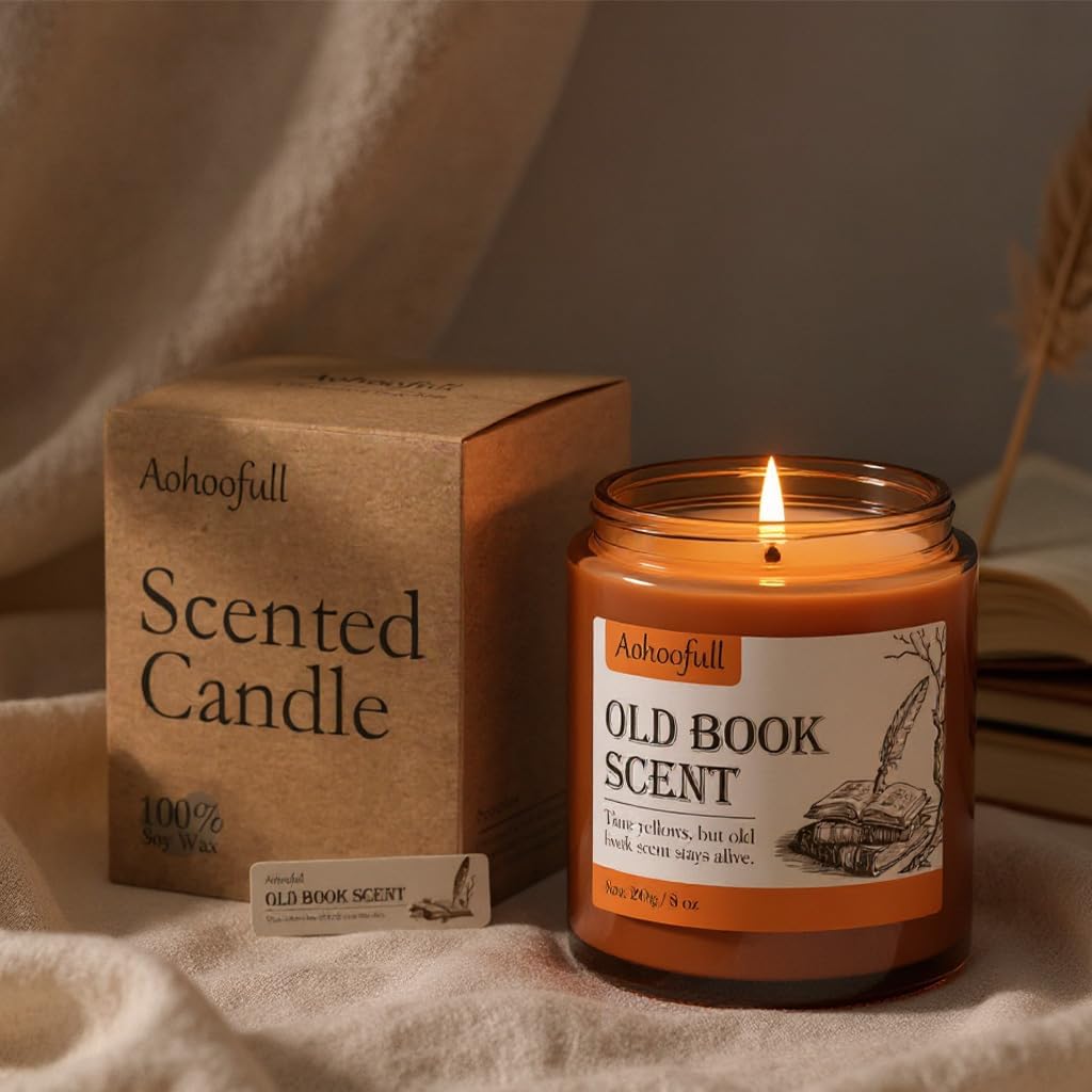 Scented Candles Gifts for Book Lovers, Soy Wax Candles,Fall Candle Inspired Gift Ideas for Readers,Women, Bookworm, Librarian, Men, Friend, 4 oz