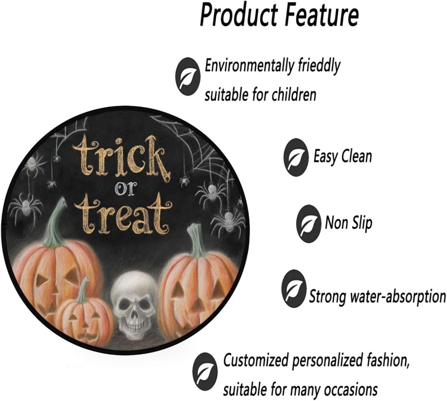 Vdsrup Halloween Pumpkin Cobweb Doormat Spider Trick Or Treat Round Floor Mat Non Slip Carpet Yoga Mat Rug for Entryway Living Room Bedroom Home Decor 3'