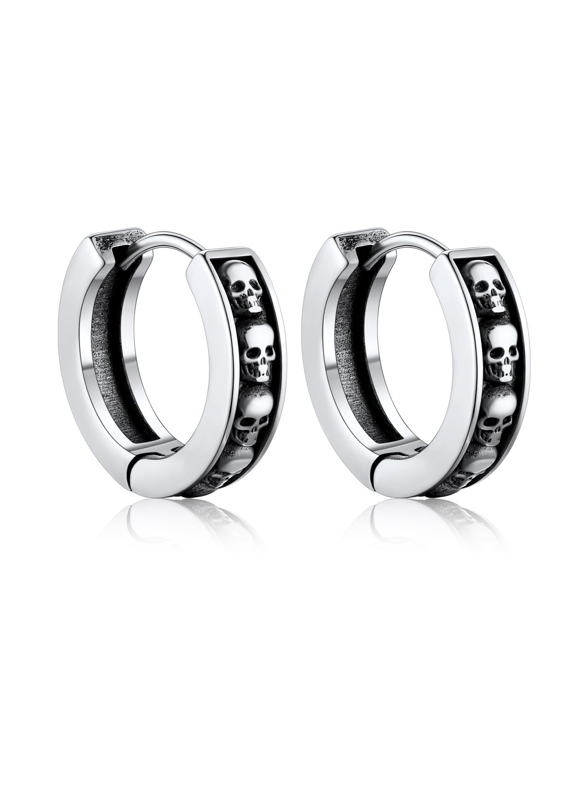 Bandmax Pendientes Aros Calaveras Cráneos Estilo Gótico, Piercings Oreja Skeleton Skull Pendientes de Acero Quirúrgico, Joyero Incluido