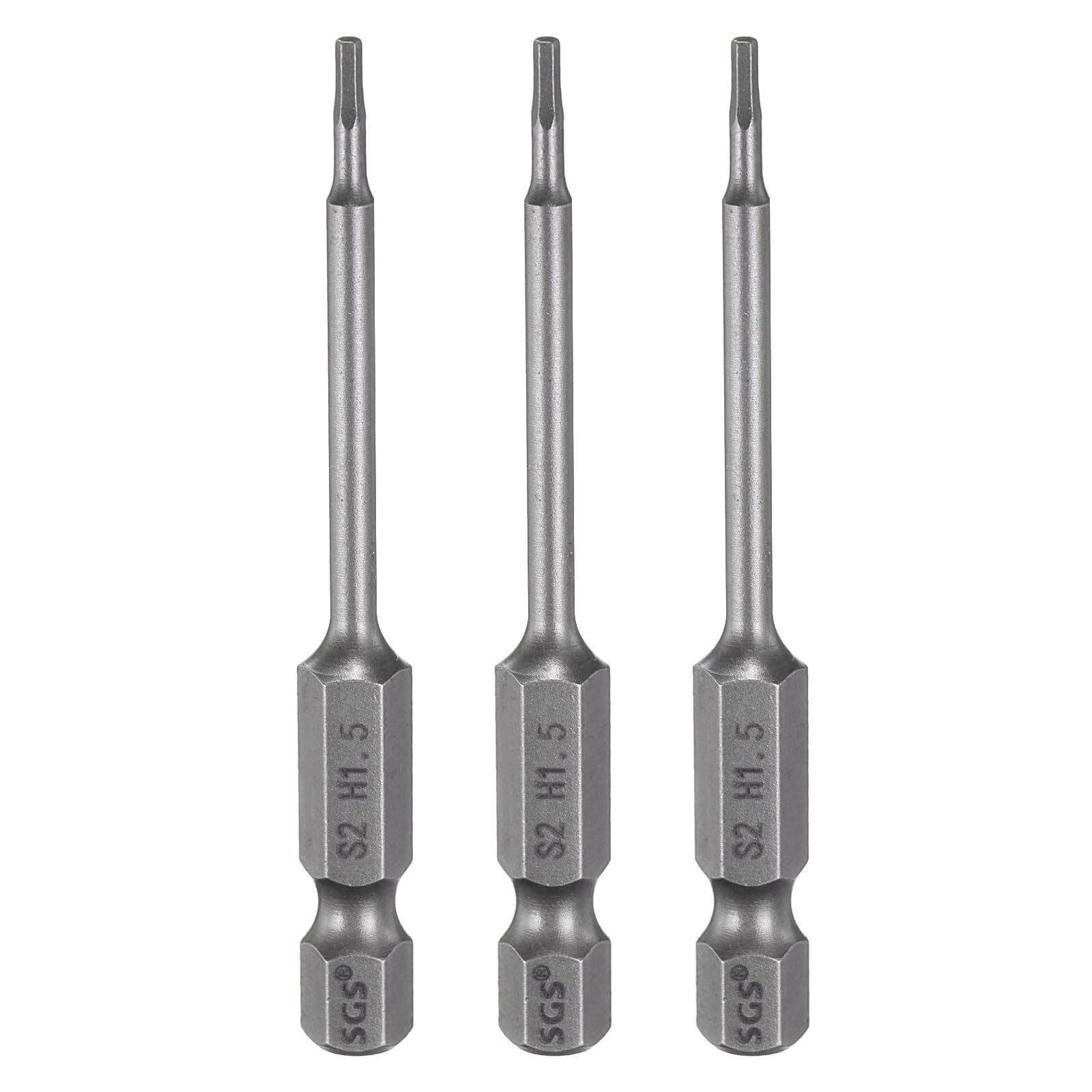 HARFINGTON 3pcs H1.5 Hex Head Drill Bit Wrench 1.5mm Metric Flat Tip 1/4" Hex Shank 65mm (2.56") Long Magnetic Hexagonal Screw Driver Socket