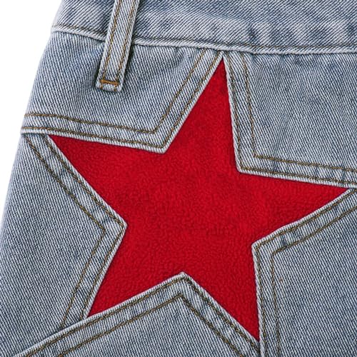 Womens Vintage Hip Pentagram Color Block Patch Jeans Casual Denim Micro-Lab Pants Y2K Fashion Streetwear4