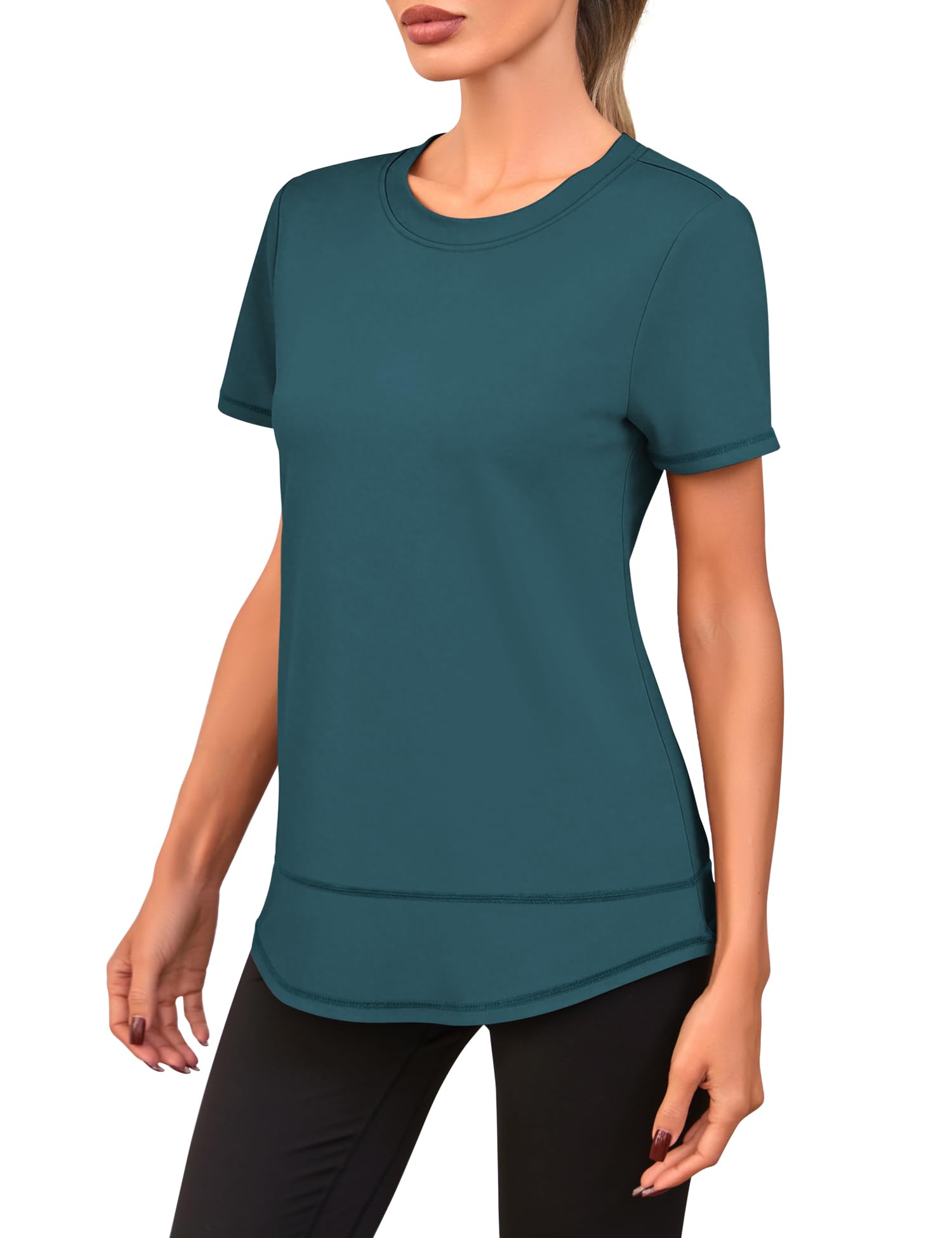 Maglietta Sportiva Donna Maglia a Maniche Corte Palestra T-Shirt per Yoga Running Fitness - 5