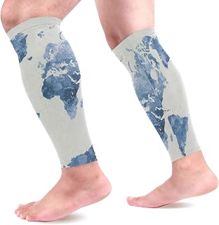 EZIOLY Mangas de compresión para pantorrilla, diseño de mapa del mundo, color azul acuarela, para correr, ciclismo, maternidad, viajes, enfermeras