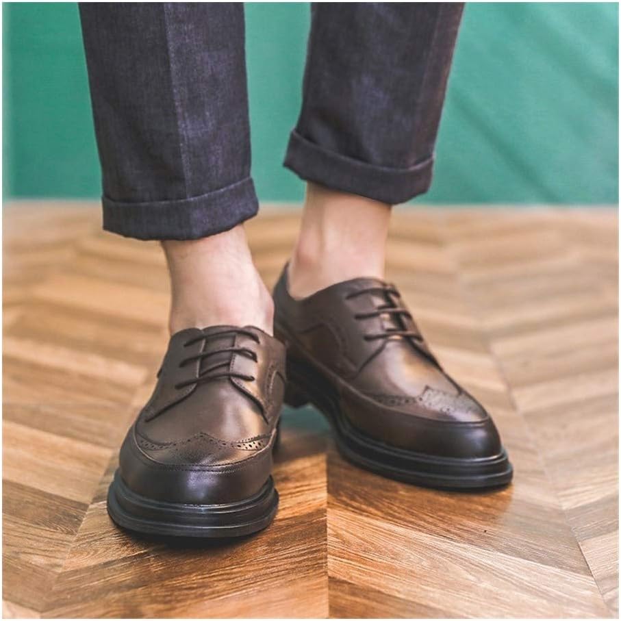 新しい季節 男性用のフォーマルシューズレースアップ翼の先端ブローグエプロントゥーダービーシューズビーガンレザーラバー靴 若者の間でと