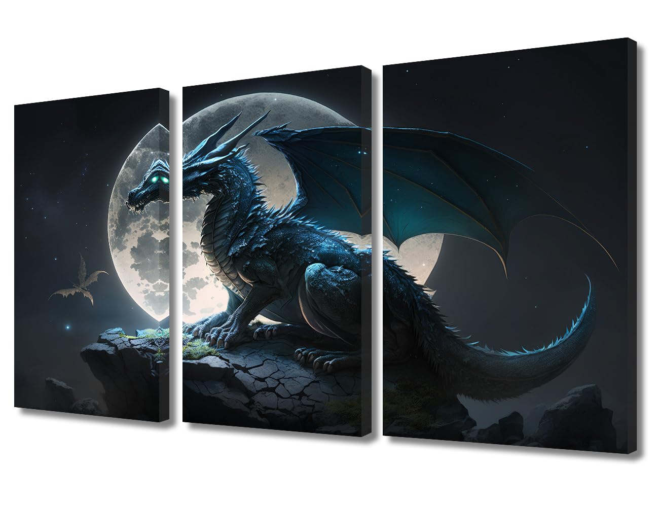 TUMOVO Dragon Canvas Paintings for Wall Decorations Mythical Creatures Prints Wall Art 3 Piece Canvas Artwork Wall Decor Boys Room Decor Framed Wall Art Bedroom Wall Decor Above Bed, 36x24 Inches