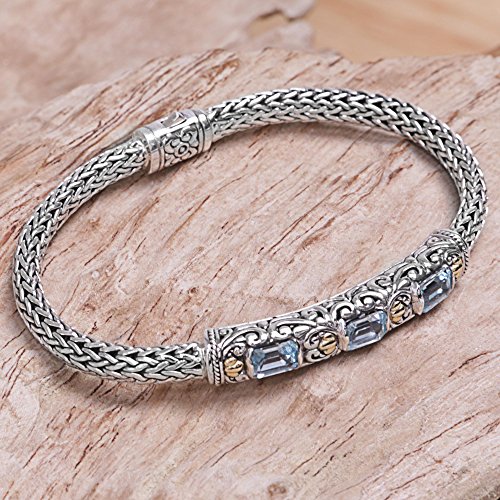 Novica Blue Topaz .925 Sterling Silver Chain Bracelet, 7.5" 'Bedugul Temple' #TOP3