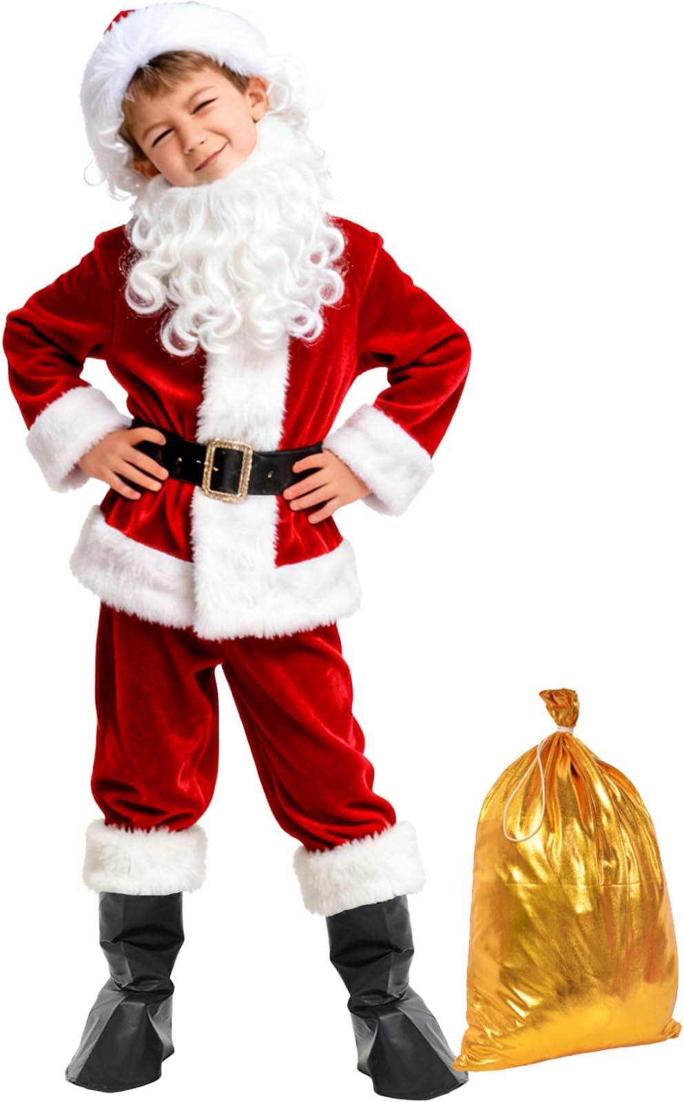 Children's Santa Claus Costume Kids Santa Suit Boys Christmas Cosplay Party Red Deluxe Velvet Costume for 6+ years