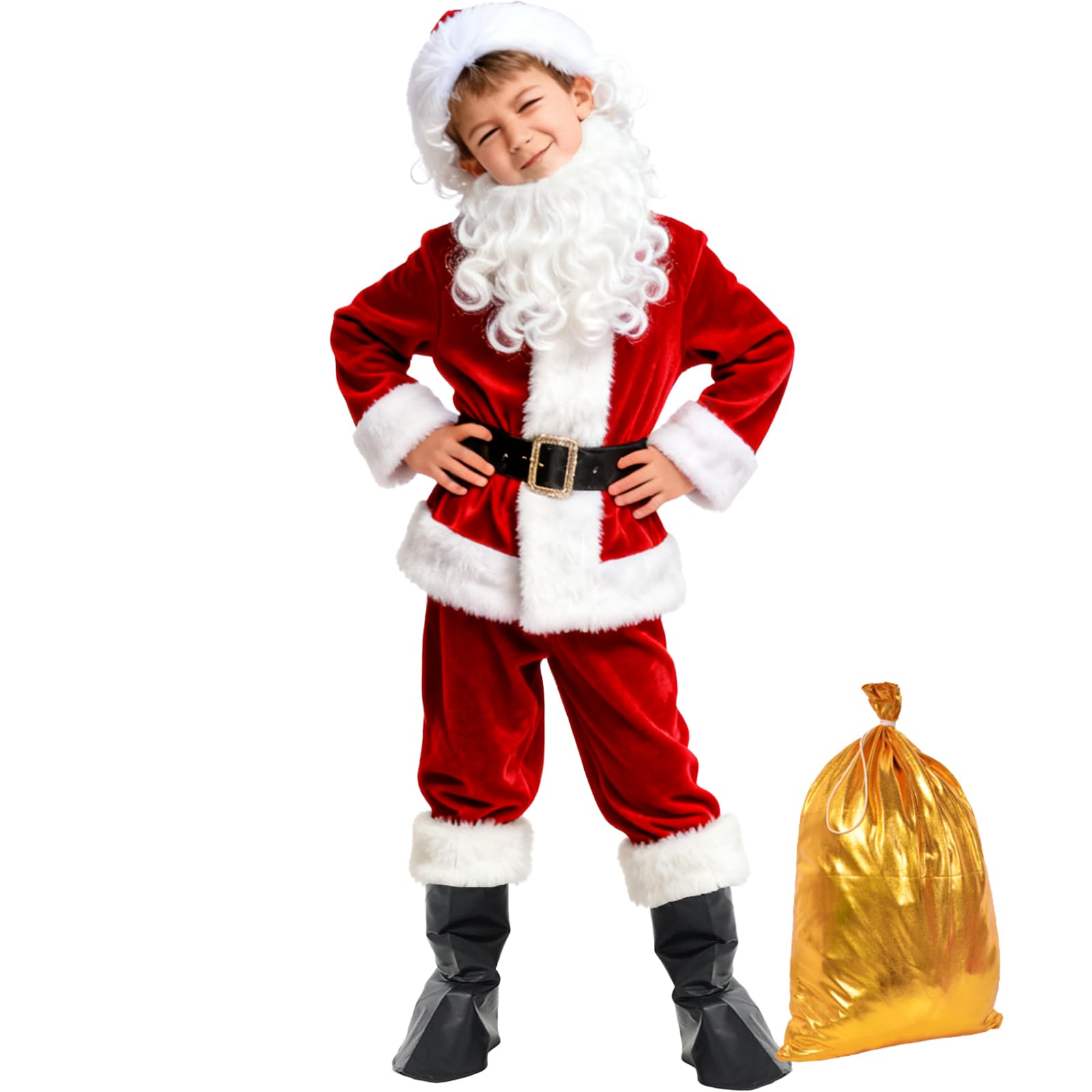 Children's Santa Claus Costume Kids Santa Suit Boys Christmas Cosplay Party Red Deluxe Velvet Costume for 6+ years