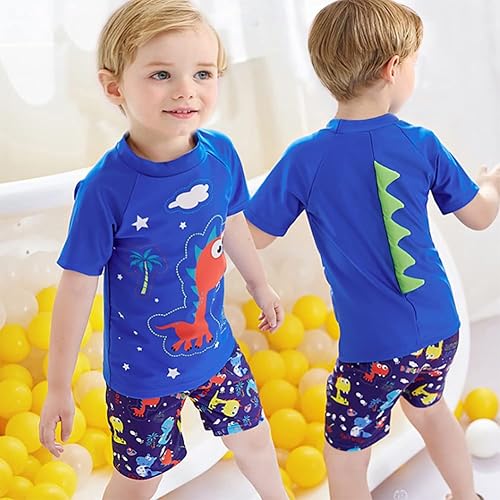 Miniatura 4 de Conjunto de natación para niños pequeños, lindo traje de baño de dinosaurio para niño, traje de baño de manga corta 3t trajes de baño