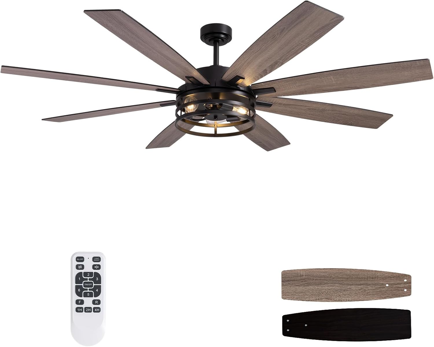 72 inch Large Ceiling Fans with Lights and Remote, Black Modern Ceiling Fan for Living Room, Patios, 6 Speed Reversible Quiet DC Motor, 8 Blades, Easy to Install