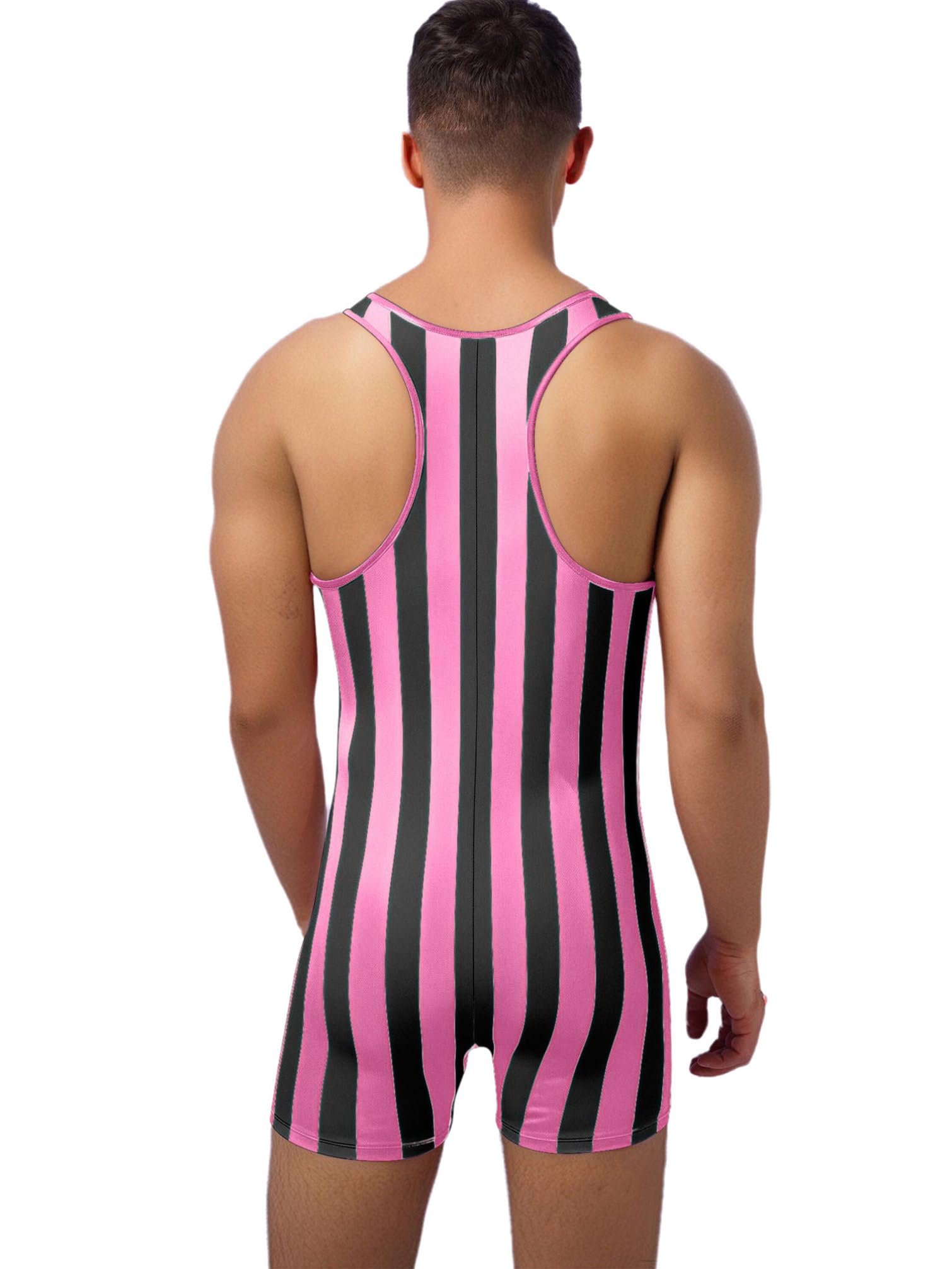 TiaoBug Mono De Lucha Rayado Para Hombres Sin Mangas Traje De Baño De Una Pieza Ropa Ajustado Para Clubes Nocturnos