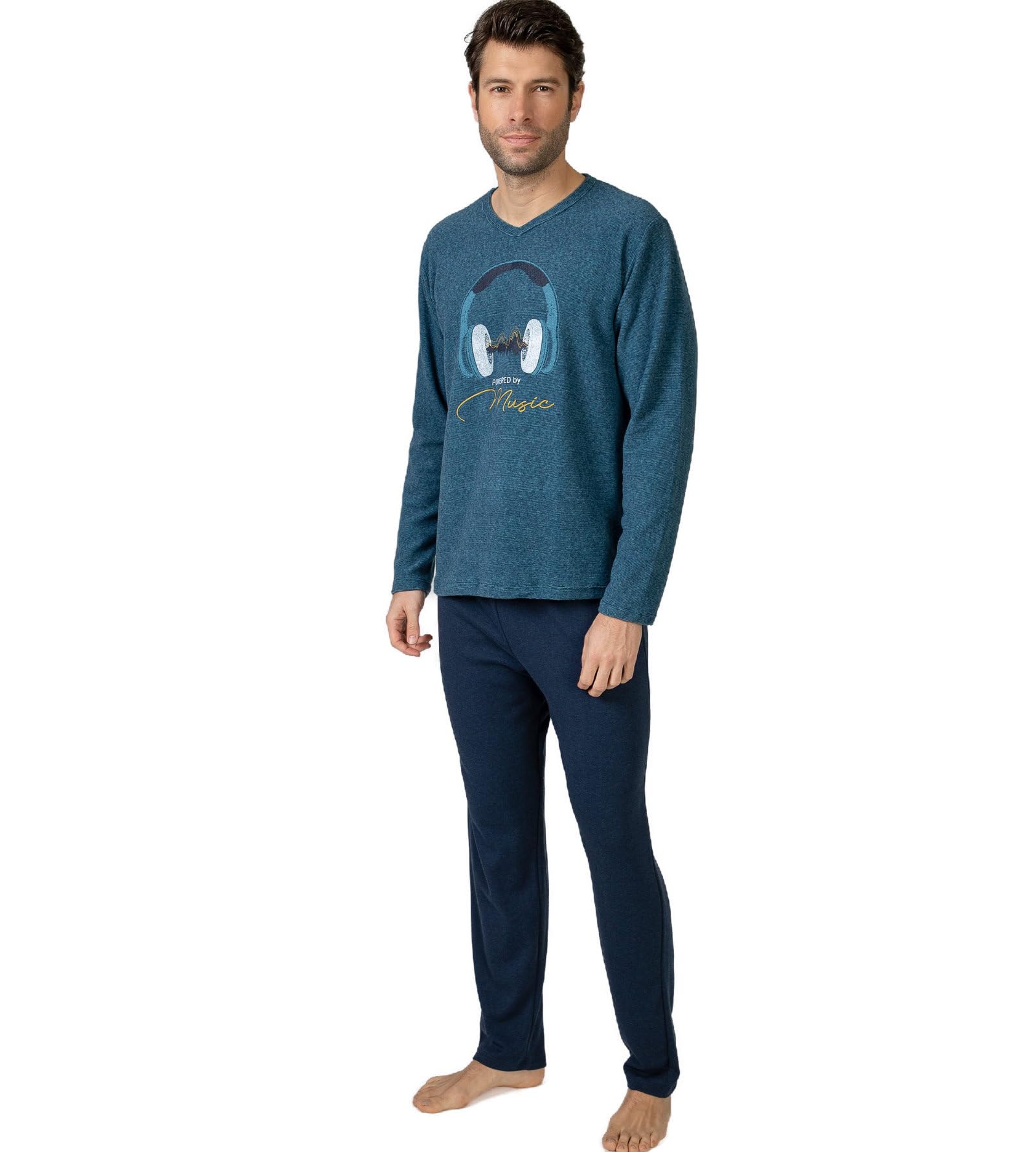 MASSANA Pijama de Invierno para Hombre P751324, Manga Larga, Conjunto de 2 Piezas, Algodón y Poliéster, Azul