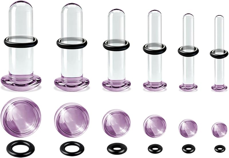 Kit de alargadores de orelha WINSENET em vidro com anéis de borracha, 6 unidades de 1,6 mm a 4 mm