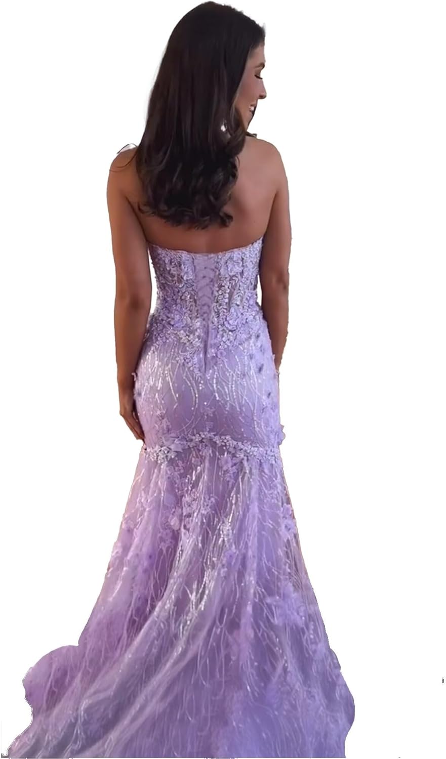 Mermaid Sequin Lace Appliques Long Prom Dresses for Teens Corset Strapless Evening Party Dress - Image 2