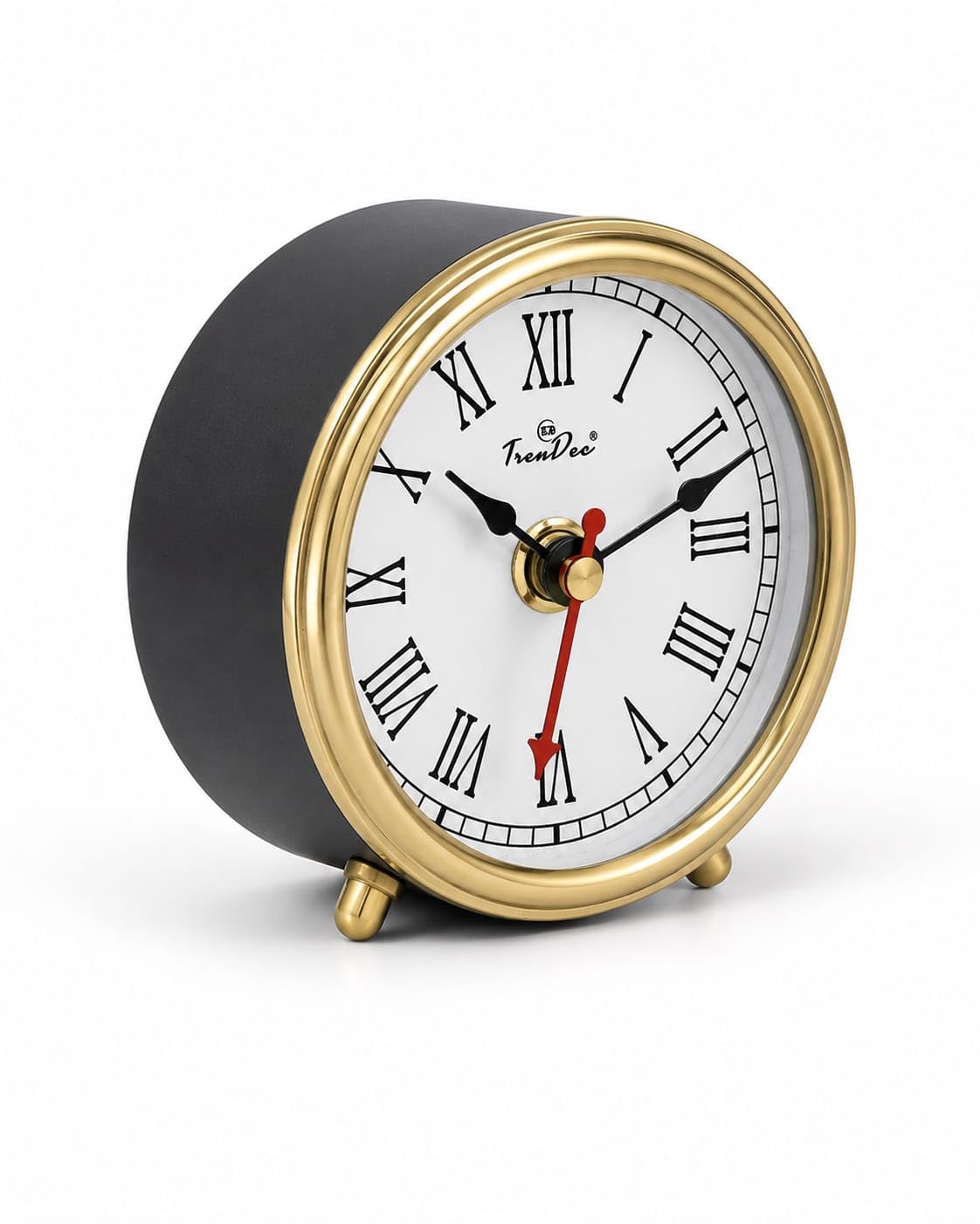 3" Analog Table Clock, Round, Gold and Black Powder Coat Finish, Iron.-image-1