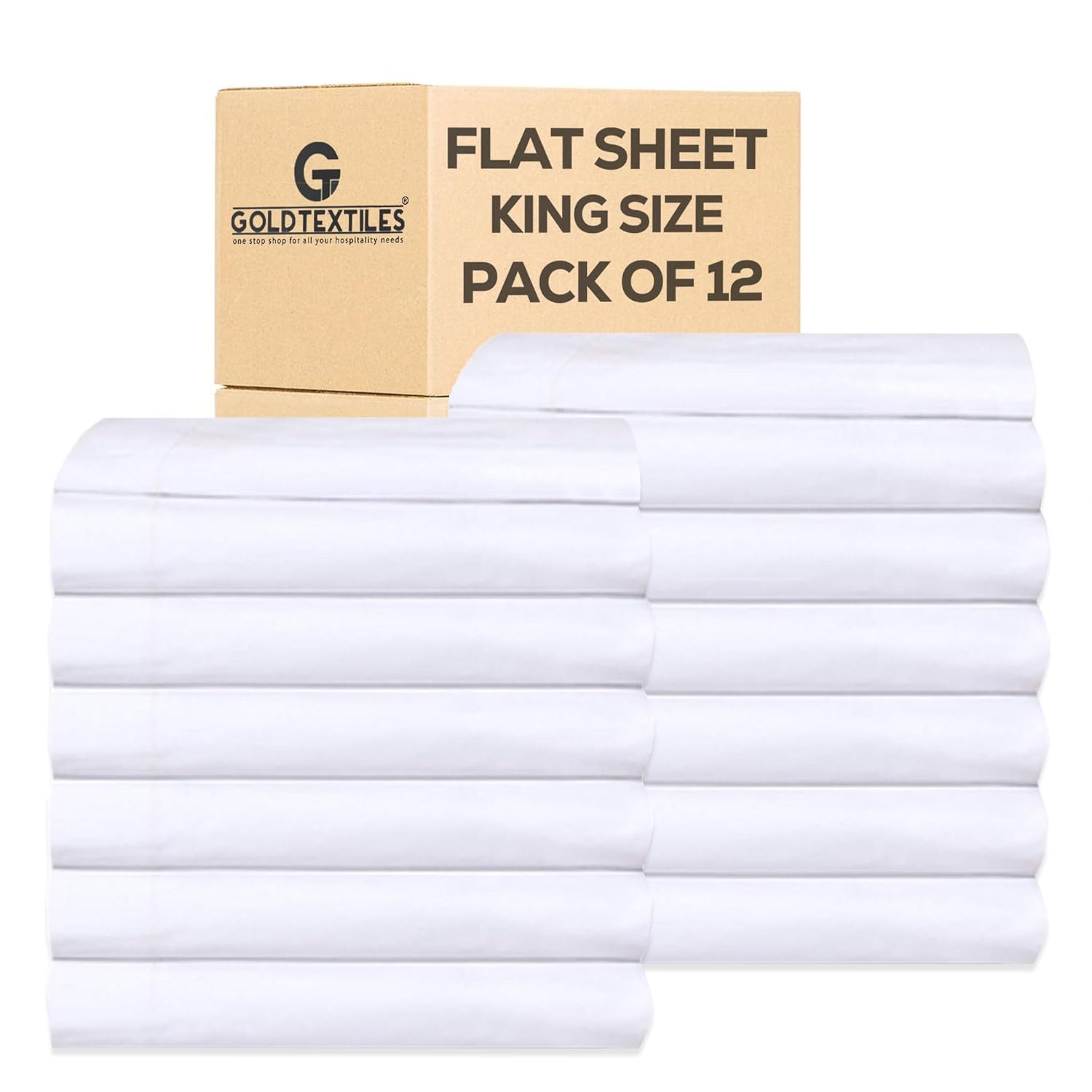 Twin Flat Sheet Pack of 12 Bulk 66 x 108 Inches White Polycotton T-200 Percale Weave - Top