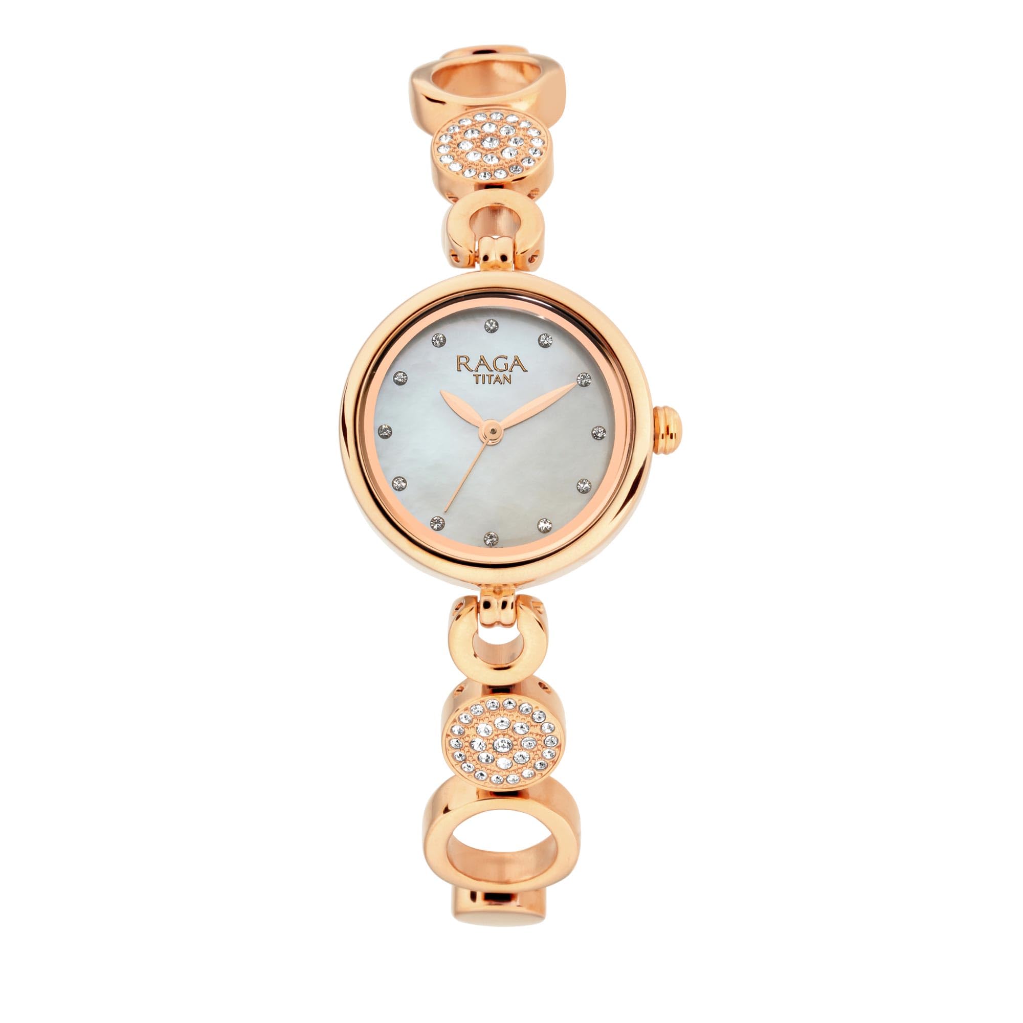 Titan Raga Quartz Analog Mother of Pearl Dial Rose Gold Metal Strap Watch for Women - NT311WM05-image-45