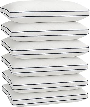 SeventhStitch Pillows 6 Pack Soft Quilted Bed Pillow Side Sleeper Bounce Back Hotel Quality - White Pillows Neck Pillow Shoulder Back Support Firm Machine Washable (4, Quilted Cloud Pillow)