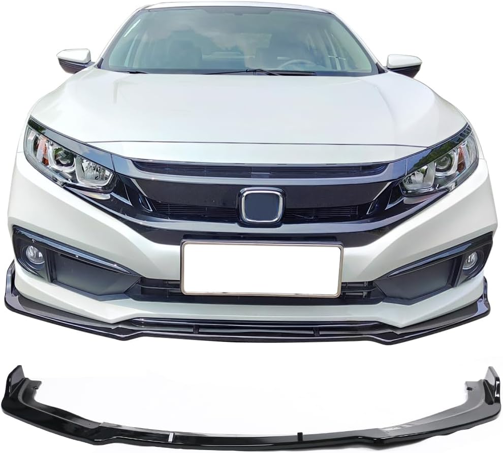 IKON MOTORSPORTS, Front Bumper Lip Compatible with 2019-2021 Honda Civic, IKON V4 Style PP Front Lip Chin Spoiler Painted #NH700M, NH700M-4 Alabaster Silver Metallic