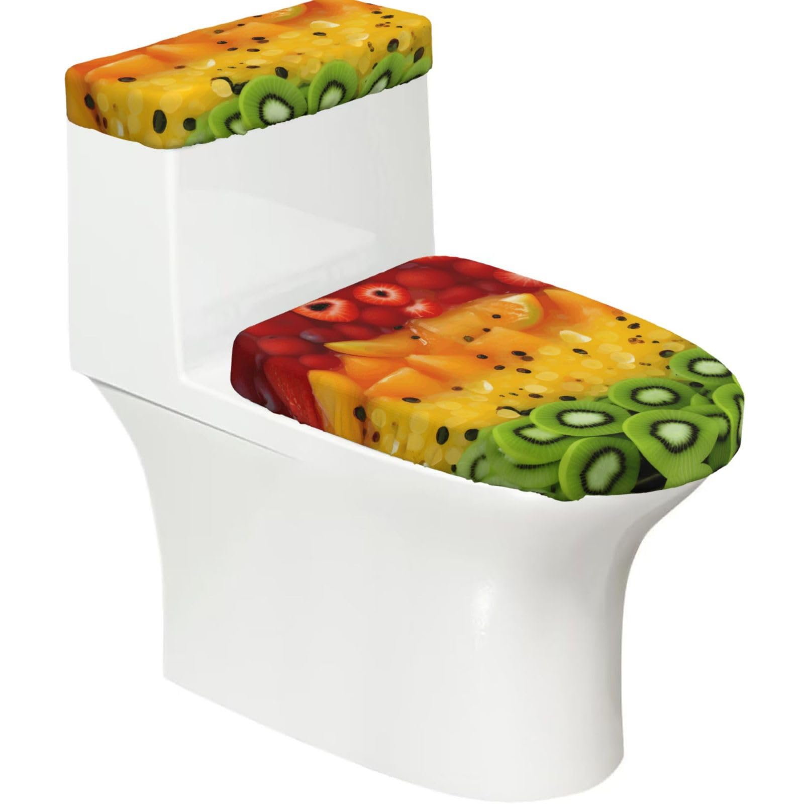 Cntdbu Black Fresh Fruit Stretchy Toilet Lid And Tank Cover Set-Soft Elastic Bathroom Decor For U Shape Oval