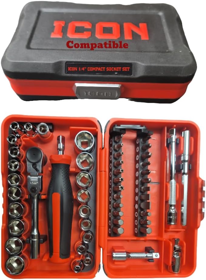 Compact Socket and Bit Set – 52 Piece Professional Grade - Compatible with ICON