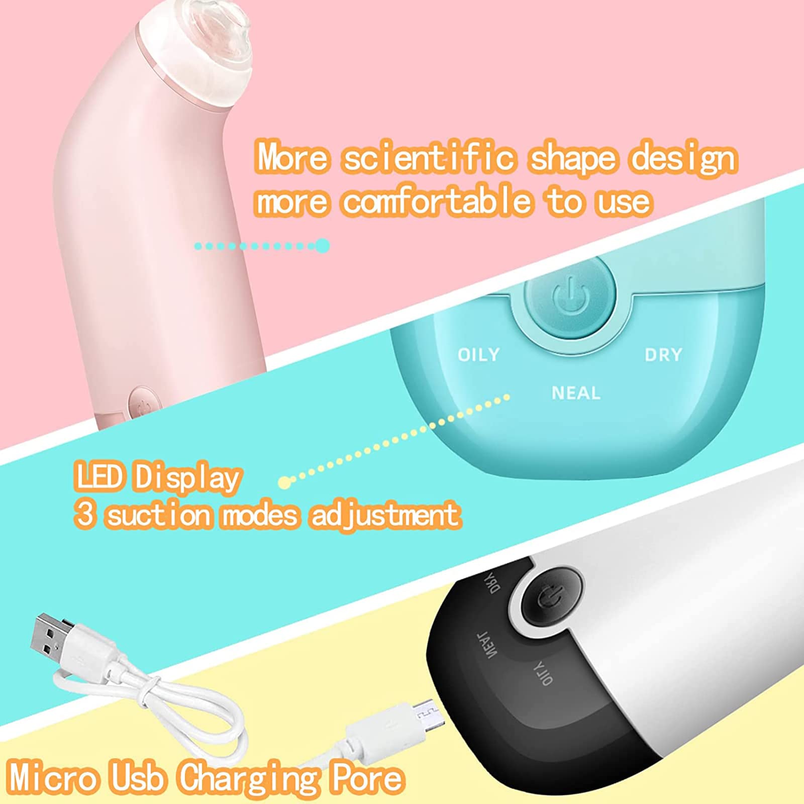 WolFum Limpiador facial de poros: extractor de espinillas de limpieza facial, herramienta de succión de puntos negros, aspiradora de poros para eliminar puntos negros, herramienta extractora de puntos