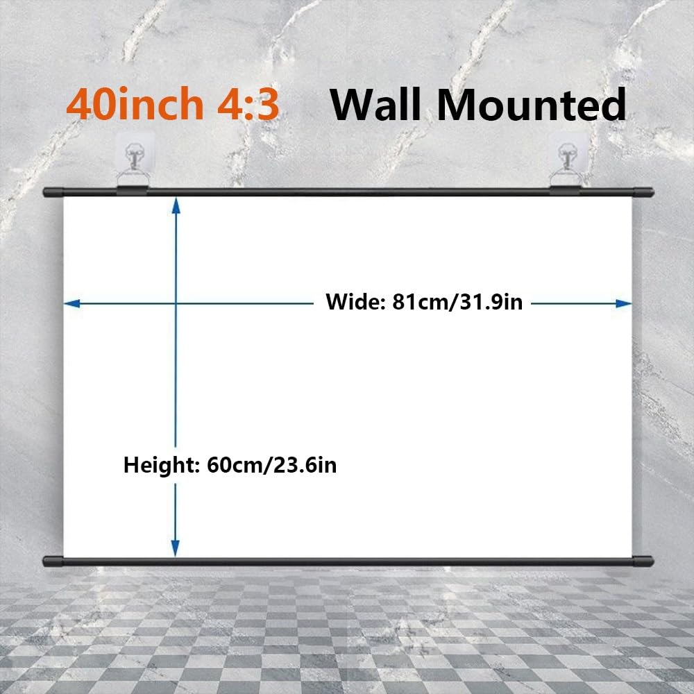 Schermo Per Proiettore 72 Pollici HD 4K Manuale Telo Proiettore Avvolgibile Montato A Parete/soffitto Con Gancio Per Home Theater Cinema Ufficio Film TV Gioco(4:3,40in)