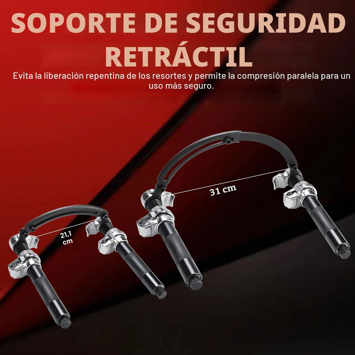 FreeTec Juego de tensores de muelle de 3 piezas | Herramienta profesional para muelles de vehículos | Tuning y rebajado | Tensor para amortiguadores | Carga de 1,2T (1200kg) (Rojo)