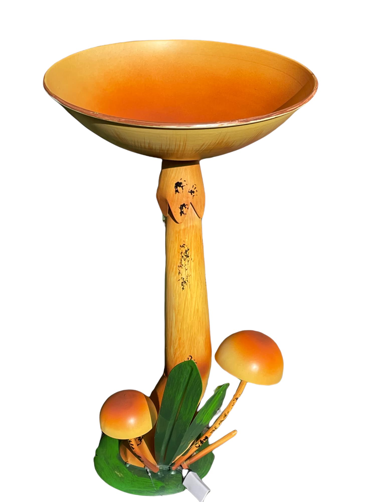 Free Standing Stake Bird Bath Feeder Toadstool Flower Shaped Metal Seed Tray Garden Ornament Decor Outdoor (Brown Mushroom)