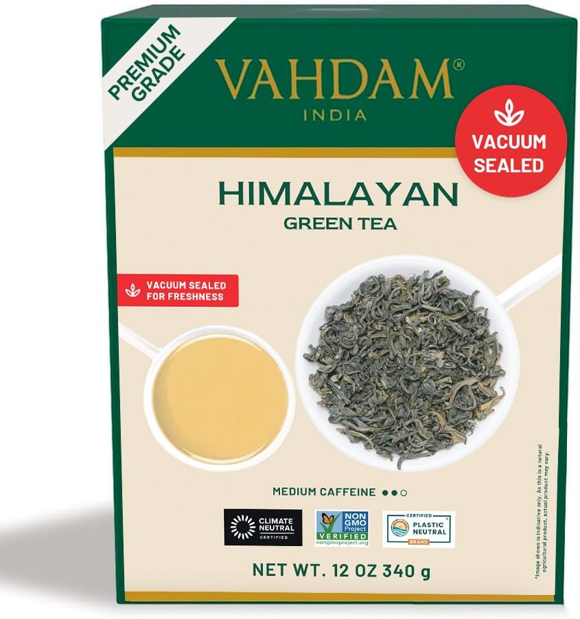 VAHDAM, Green Tea Leaves From Himalayas 170+ Cups (12oz) High Elevation Grown Green Tea Leaves From Himalayas | Pure Unblended Single Origin Green Loose Leaf Tea | Vacuum Sealed