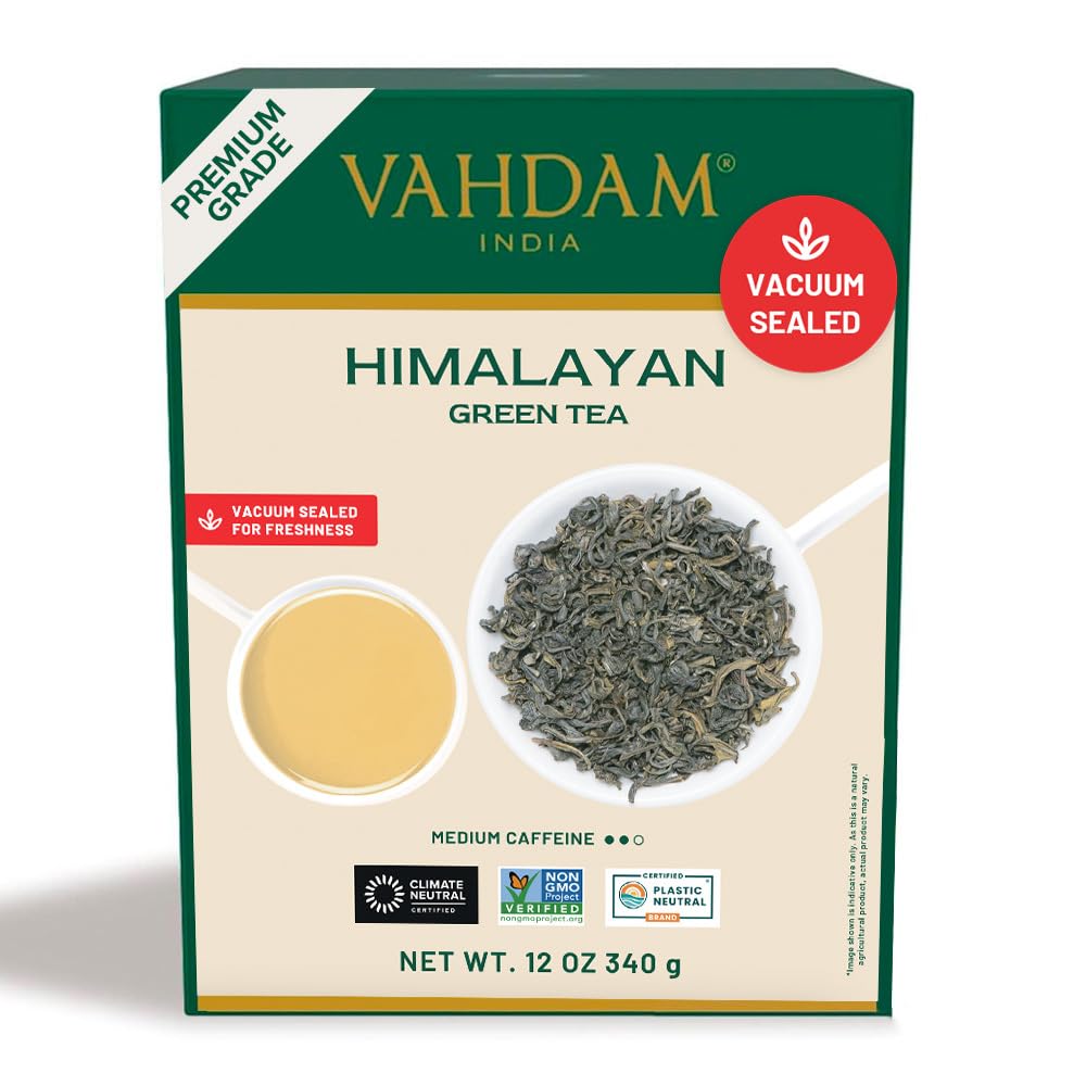 Vahdam groene theebladeren uit Himalaya 12oz hooggelegen gegroeid losse blad thee vacuüm verzegeld