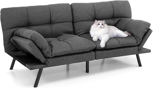 Miniatura 11 de Opoiar Cama con espuma viscoelástica, sofá futón convertible con reposabrazos ajustables, juegos de sofás multifuncionales para apartamento, Gris