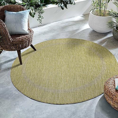 SIMPEX Outdoor Teppich, Unicolor - Einfarbig, Teppich Grün, 160 cm Rund, Teppich modernen Stil, Küche, Balkon, Terrasse, Garten, Picknick