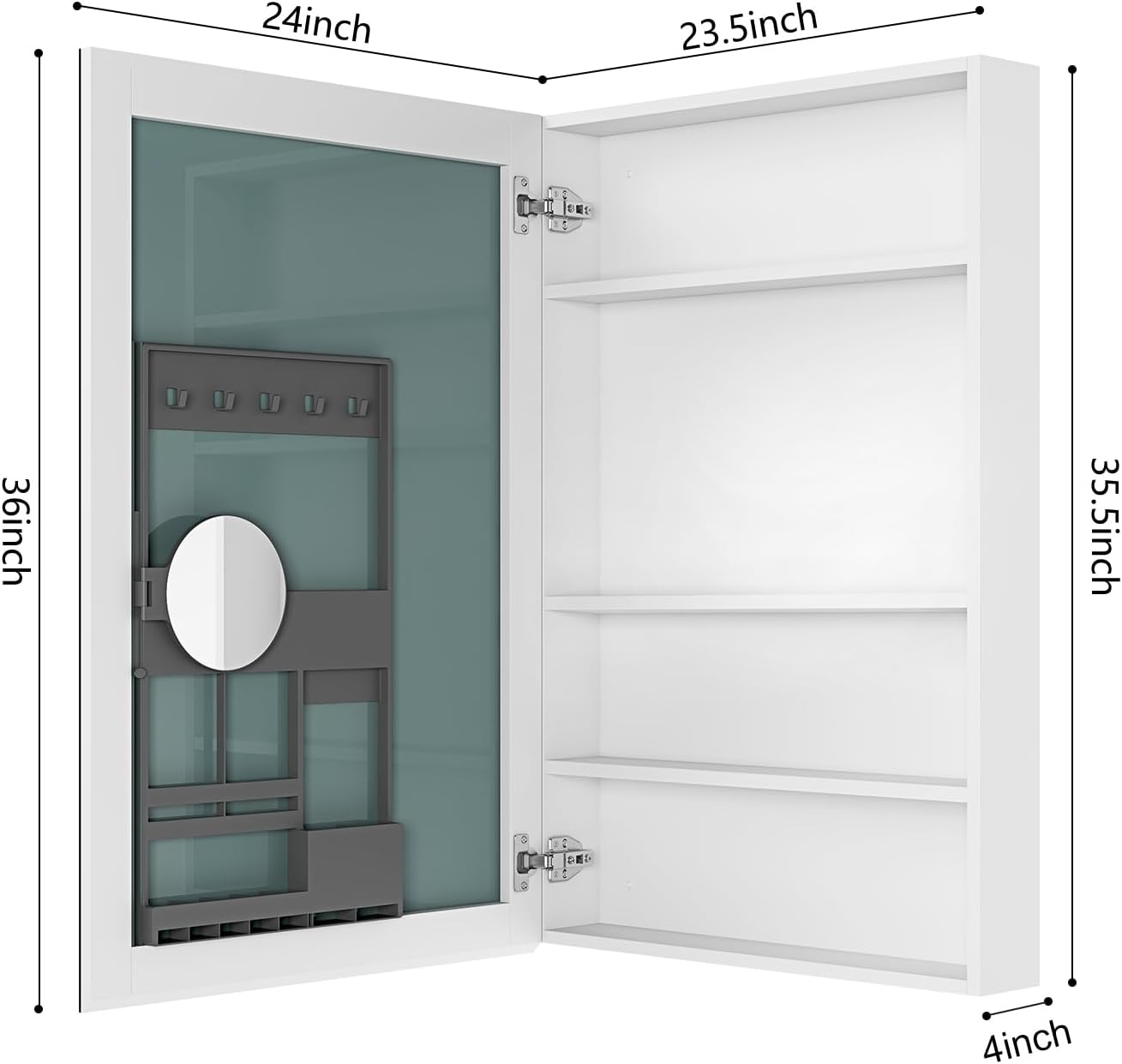 5" Beveled Edge Storage Cabinet, Bathroom Organizer with HD Mirror, Waterproof Cabinets with Soft-Closing Hinges for Bathroom, White