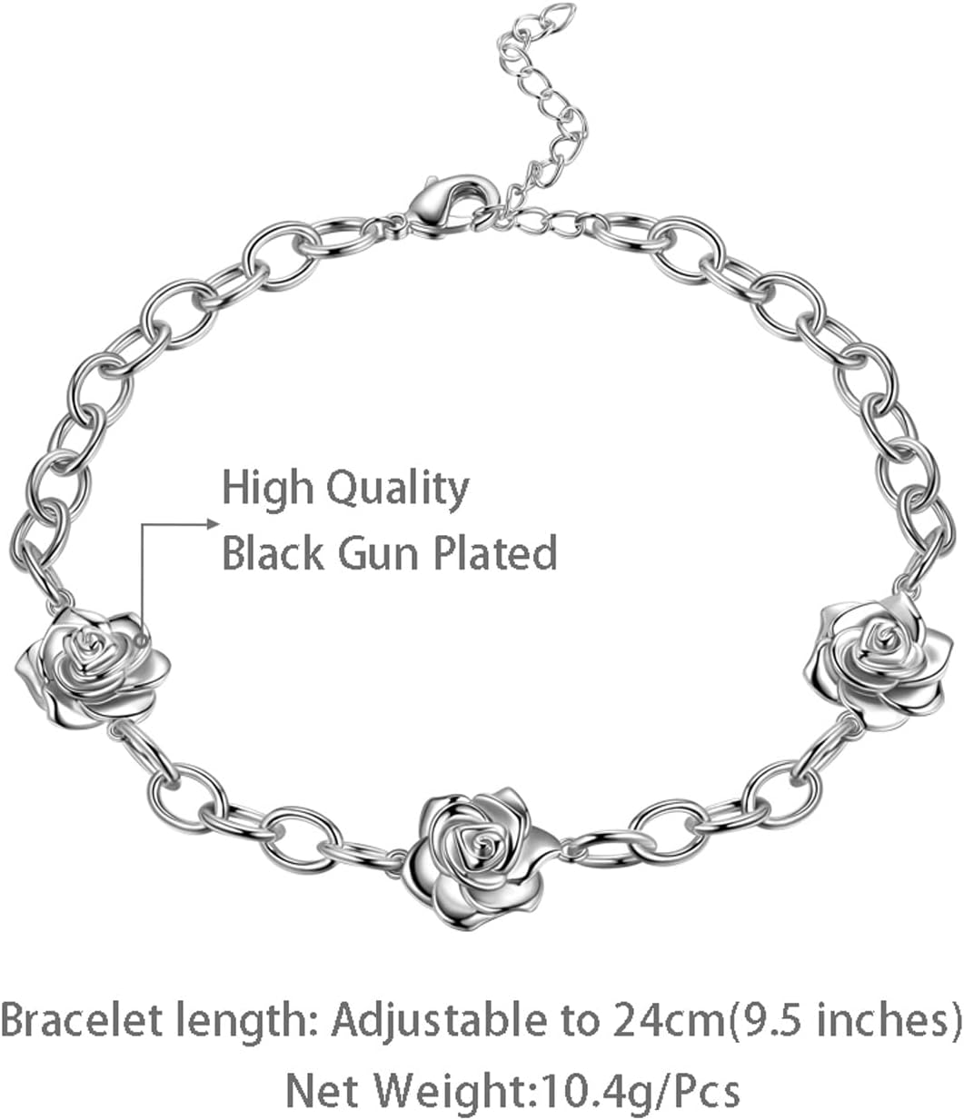 beautlace Rose Adjustable Bracelets Silver/Black Gun Plated Rose Link Flower Bangle Elegant Jewelry Gifts for Women - Image 6
