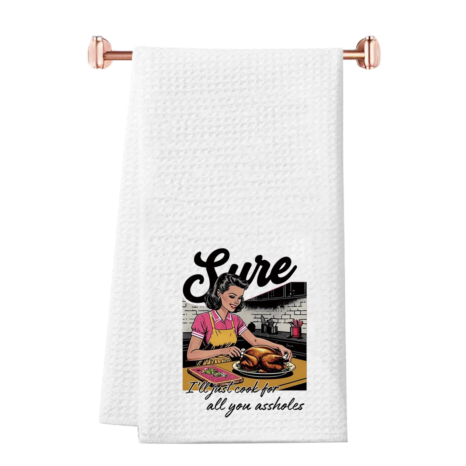 Toalla de cocina retro para dar un toque divertido y sarcástico a tus fiestas de Acción de Gracias
