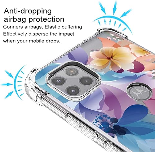 Miniatura 5 de Osophter Funda para Moto One 5G Ace con flores transparentes para niñas y mujeres, esquinas reforzadas, TPU absorción de golpes, cubierta flexible
