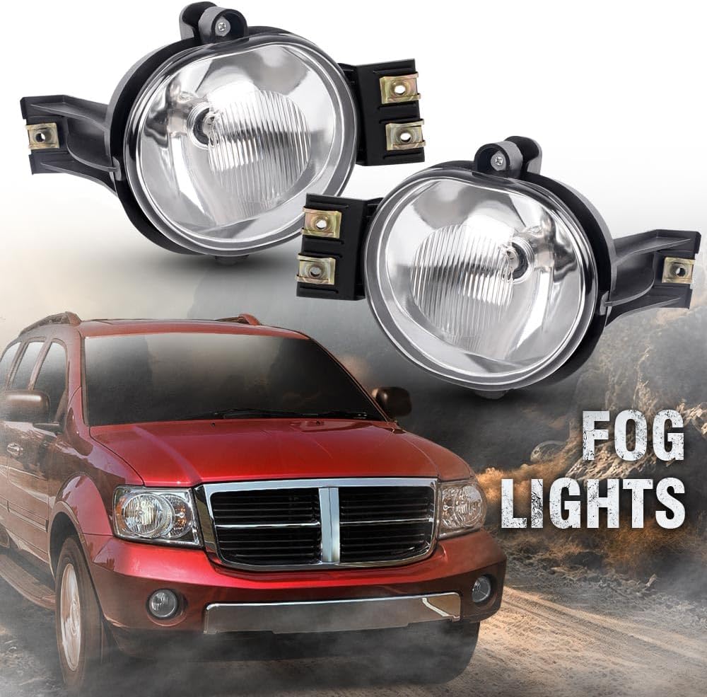 G-PLUS Front Bumper Fog Lights Pair, Compatible with Dodge Ram 1500 2002-2008/Fit Ram 2500 3500 2003-2009/Fit Durango 2004-2006 New Body Style models only,55077475AE 55077474AE Clear Lens Left & Right