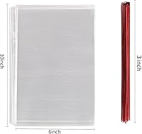 MoloTAR 200 Pack 6x10 Inch Clear Cellophane Treat Bags 1.4mil Thick with 100+ Colorful Twist Ties for Cookies, Candies & Bakery