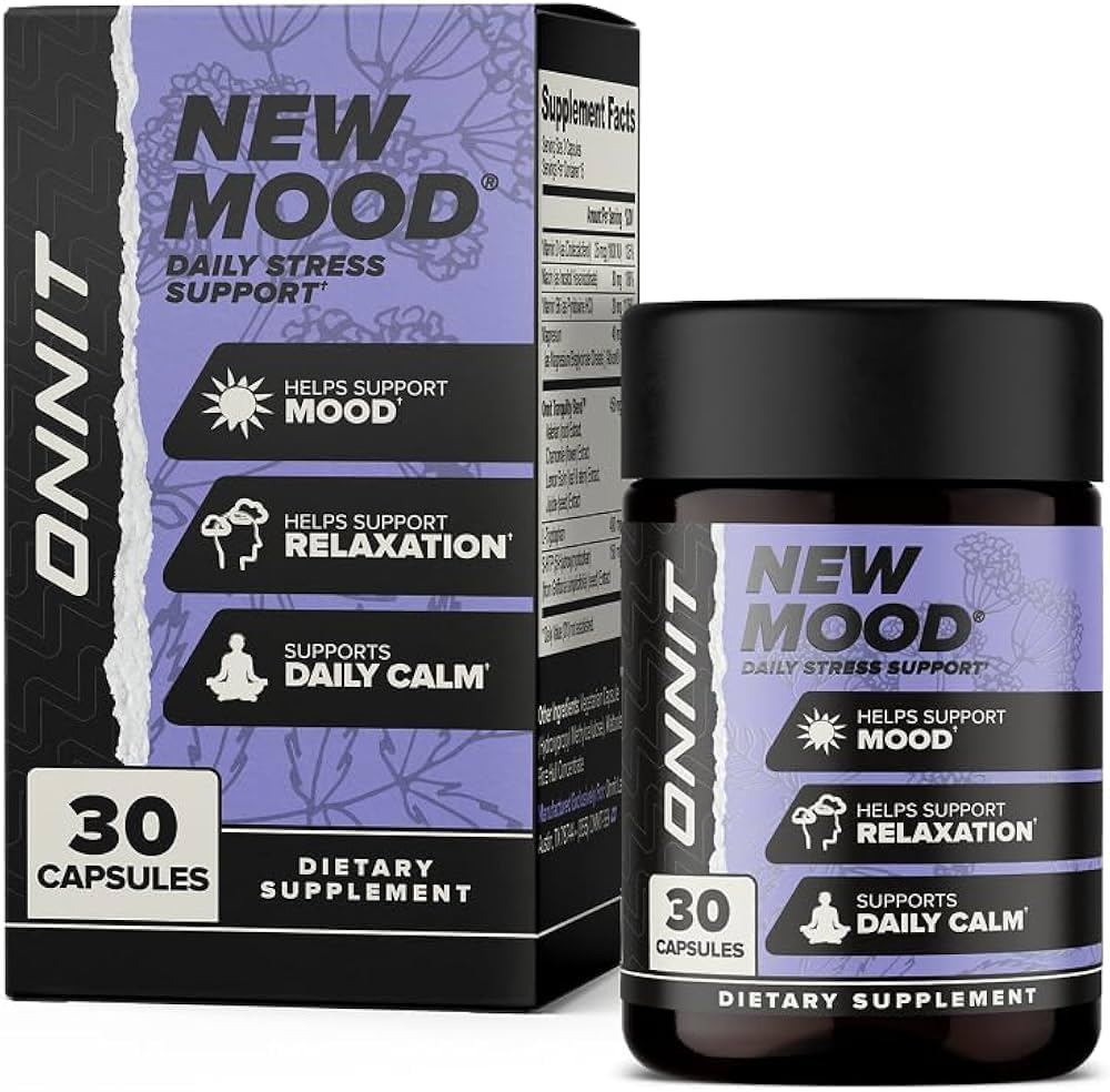 ONNIT New Mood Daily Stress Support Capsules, IGEN™ Non-GMO Tested, Sleep and Mood Support Supplement for Men and Women, Daily Stress Management Capsules, 30 Count