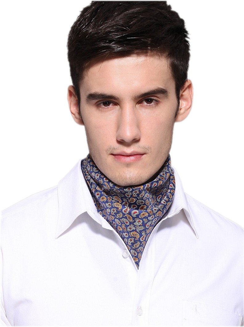 Prettystern Men's 4. Blue Pure Silk Square ´S Bandana Neckerchief Head-Scarf Light Blue Paisley No.4