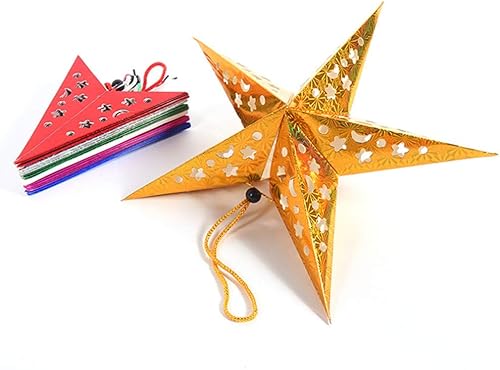 Miniatura 5 de VALICLUD 5 piezas de papel estrella linterna pantalla para luz LED 3D techo parpadeo pentagrama pantalla boda fiesta Navidad hogar colgante