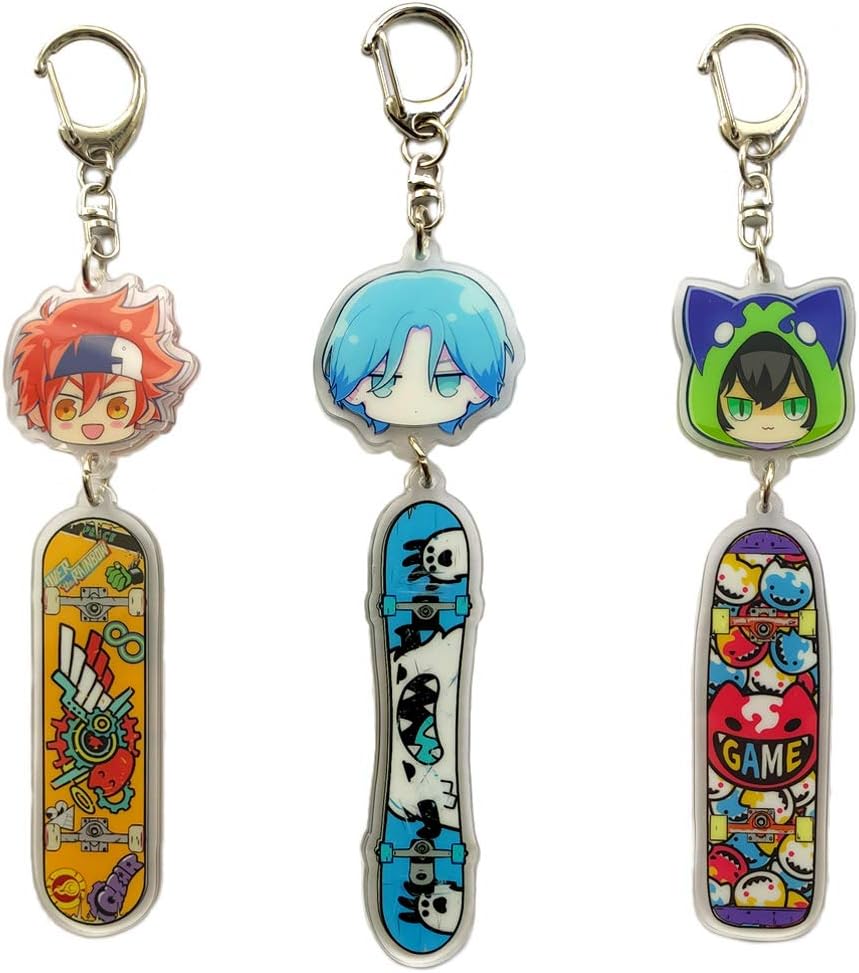 3pcs Dualside Skateboard Keychains Cute Skateboard Keychain Car Key Ring Tag