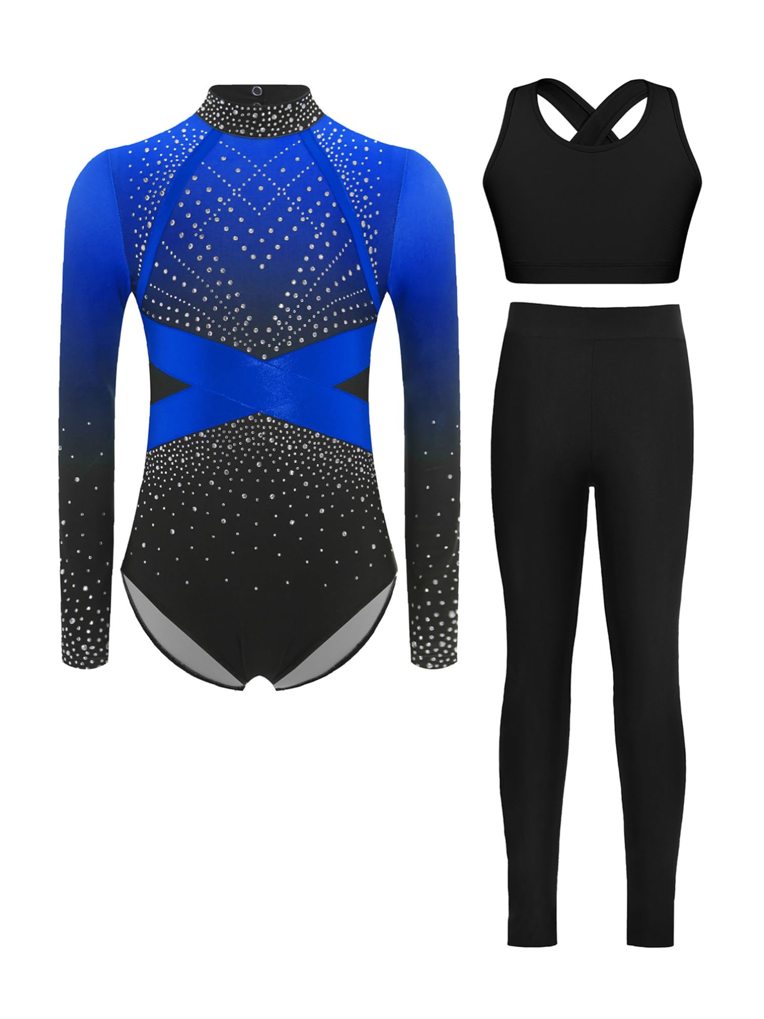 TiaoBug Maillot Brillante De Danza Ballet Niña Leotardo Gimnasia Ritmica Mangas Larga + Pantlones Con Cintura Elastico Body Deportivo Yoga Fitness