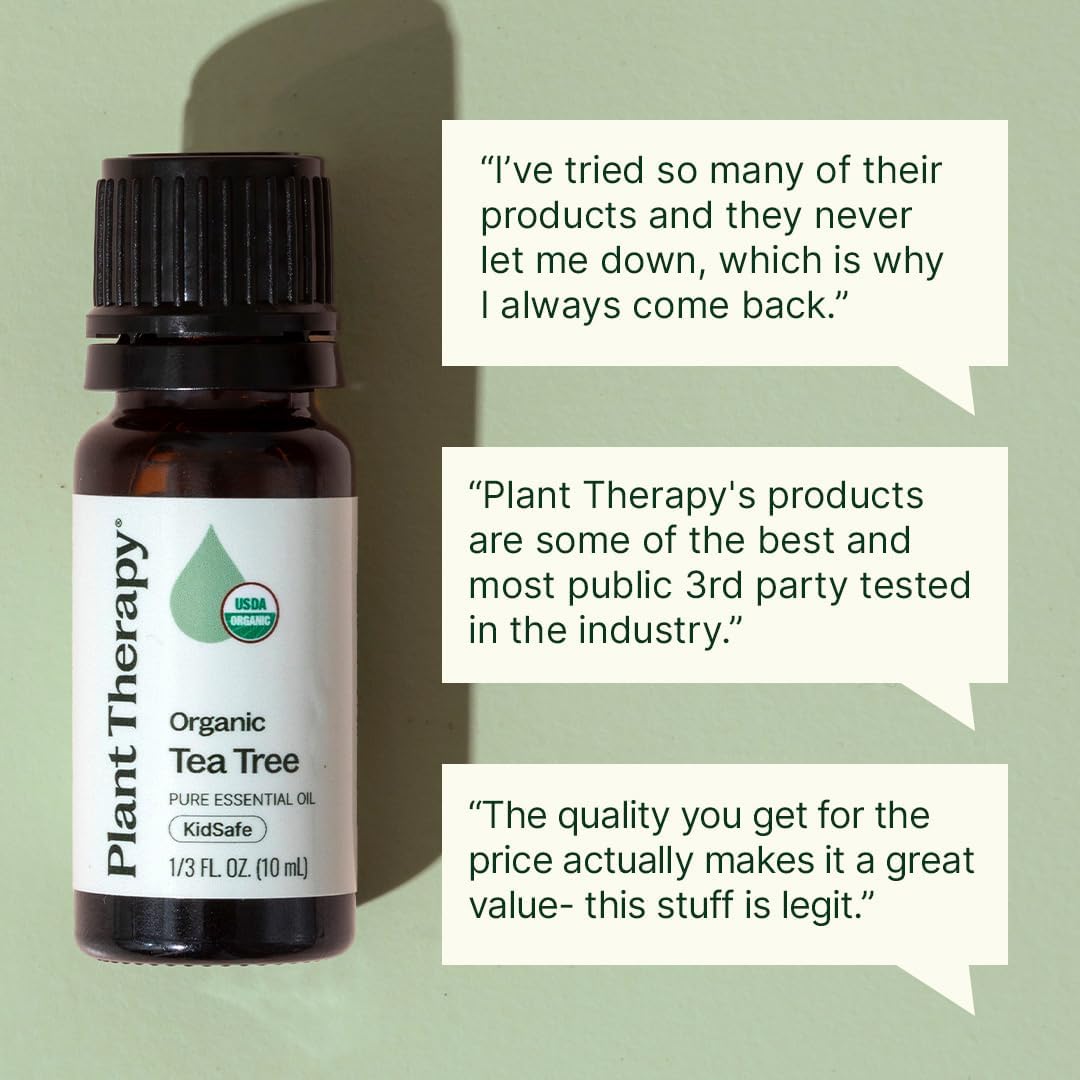 Plant Therapy Organic Tea Tree Oil (Melaleuca) 100% Pure, USDA Certified Organic, Undiluted, Natural Aromatherapy for Skin, Hair, and Toenails, Therapeutic Grade 10 mL (1/3 oz) - Image 3