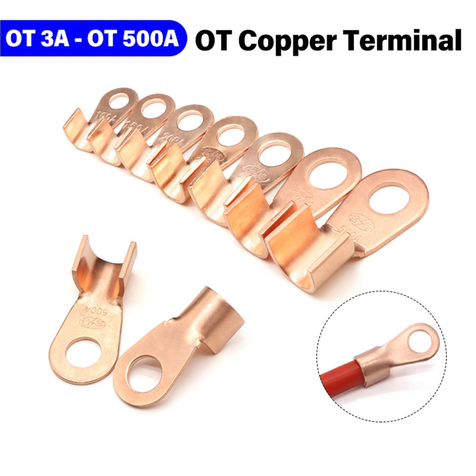 Cosse A Sertir Connecteur De Fil Électrique Nu En Cuivre, Anneau Non Isolé, Cosse À Sertir, OT 3A OT500A, 5/10 Pièces(OT-500A x 5Pcs)