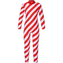 Choomomo Kids Christmas Candy Cane Jumpsuit Long Sleeve Striped Gymnastic Unitard Bodysuit for Boys Girls