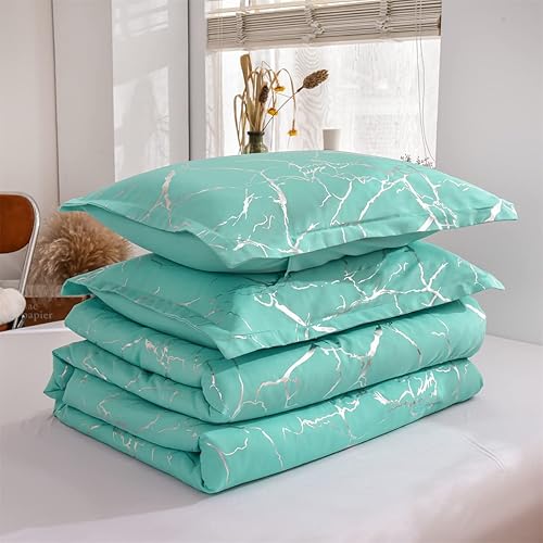 Miniatura 8 de Holawakaka - Juego de edredón con diseño de mármol metálico dorado, con líneas, brillantina y de tamaño King, color terracotadorado, tamaño King