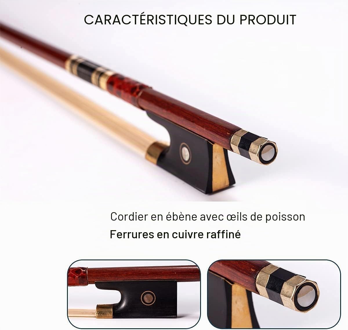 Advance Archet de violon 4/4 en pernambouc en crin de cheval octogonal en bois du Brésil 4 à 4 tailles