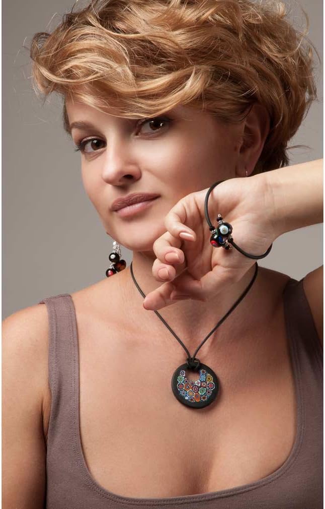 Glass Of Venice Murano Glass Black Millefiori Pendant - Round